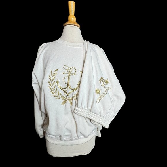 Woman's White with Gold Embroider Sweatshirt & Pants Set size XL Nautical - Picture 11 of 15